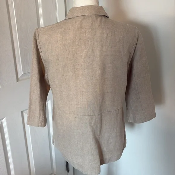 Linen Shirt Jacket Neutral Minimalist Button Front Capsule Wardrobe Layering Top - Picture 5 of 8